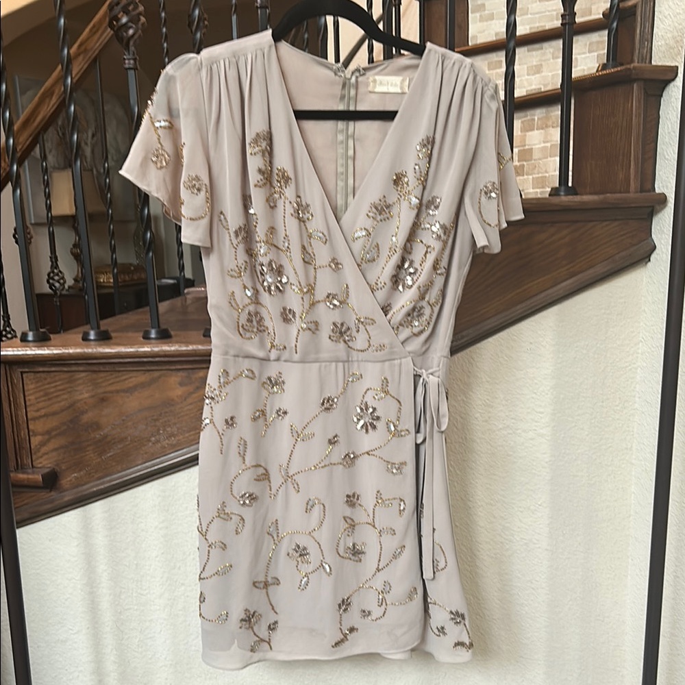 Altar'd State Cream Wrap Look Tie Front Mini Dress